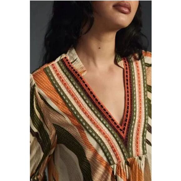 Anthropologie x Bl-nk London BohoV-Neck Blouse S  Geometric Long Sleeve Viscose - Picture 2 of 8